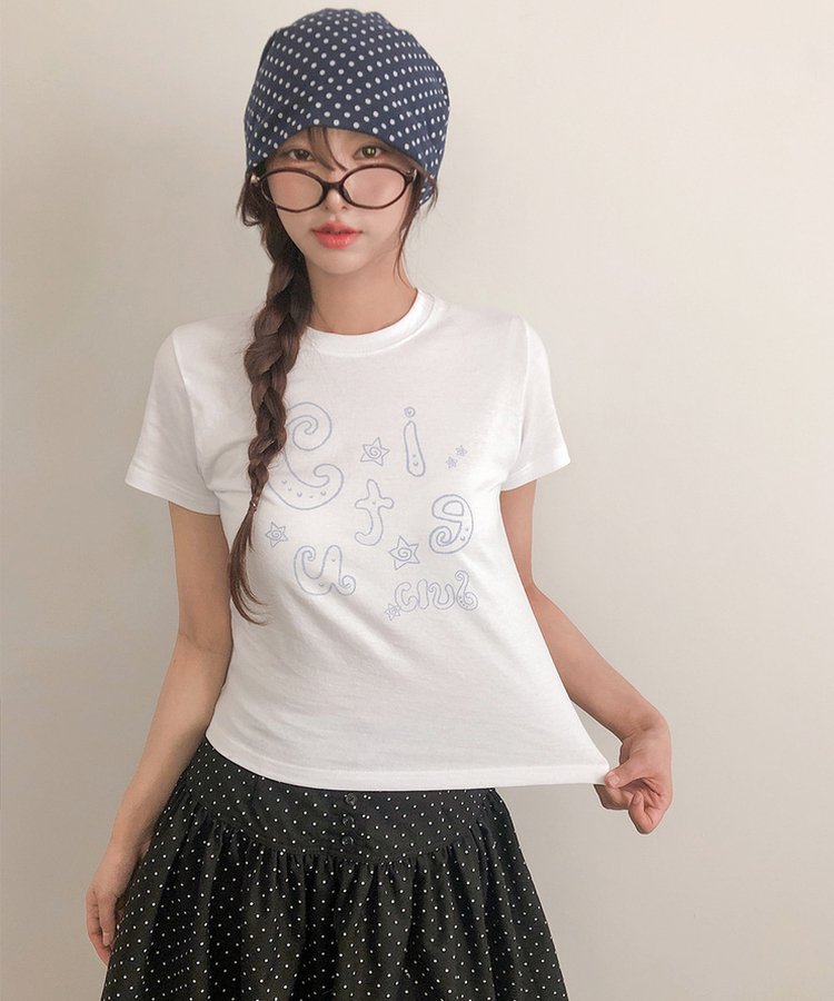 スターレタリングプリント半袖Tシャツ WHITE