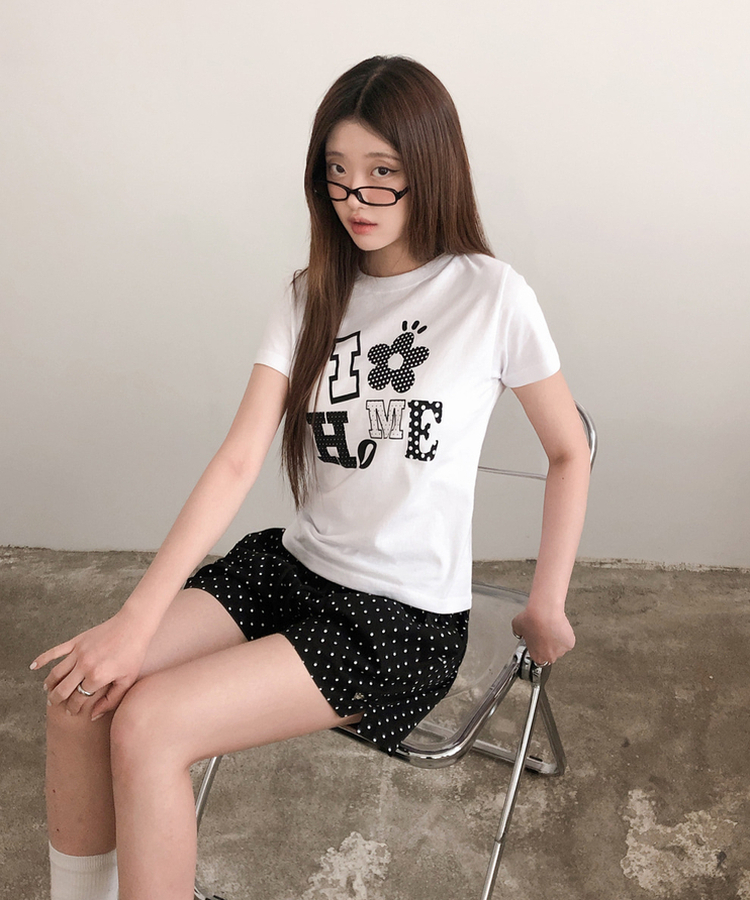 ドットレタリングプリント半袖Tシャツ WHITE