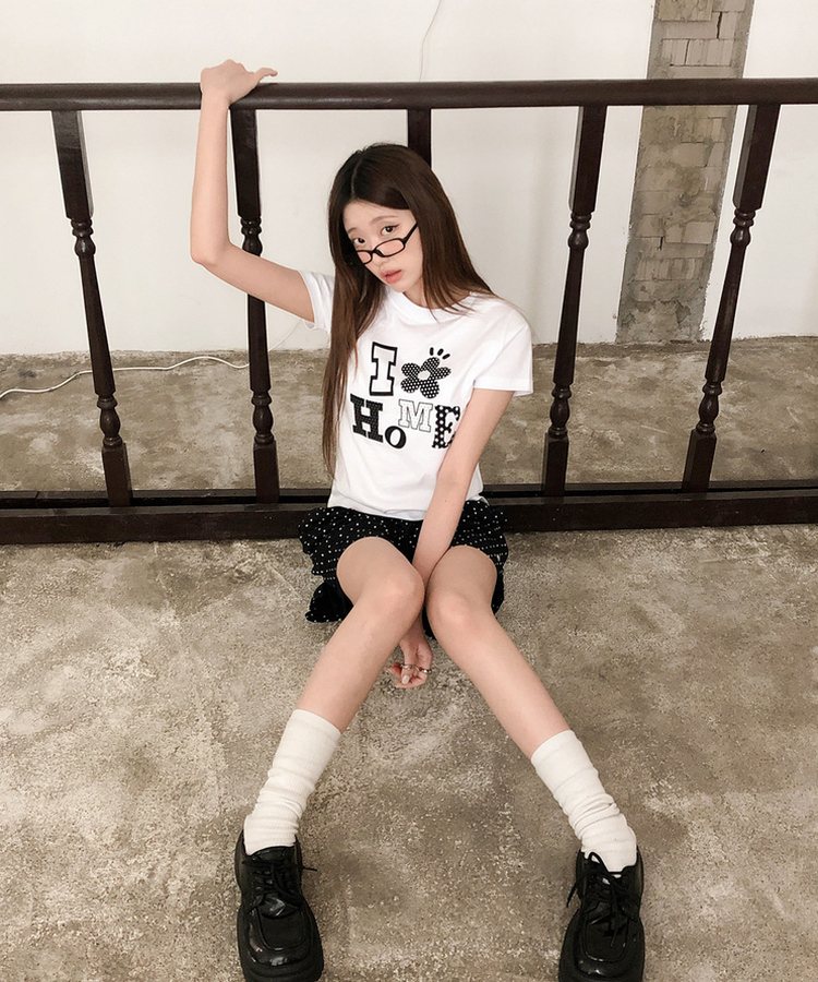 ドットレタリングプリント半袖Tシャツ WHITE