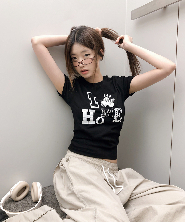 ドットレタリングプリント半袖Tシャツ BLACK