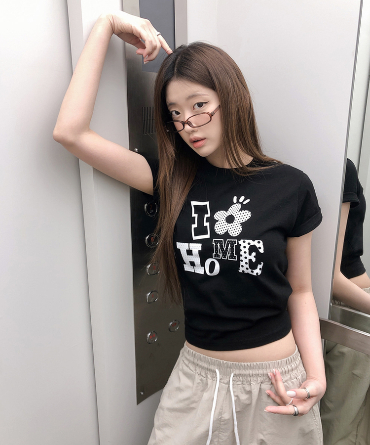 ドットレタリングプリント半袖Tシャツ BLACK