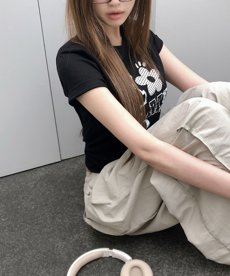 ドットレタリングプリント半袖Tシャツ BLACK