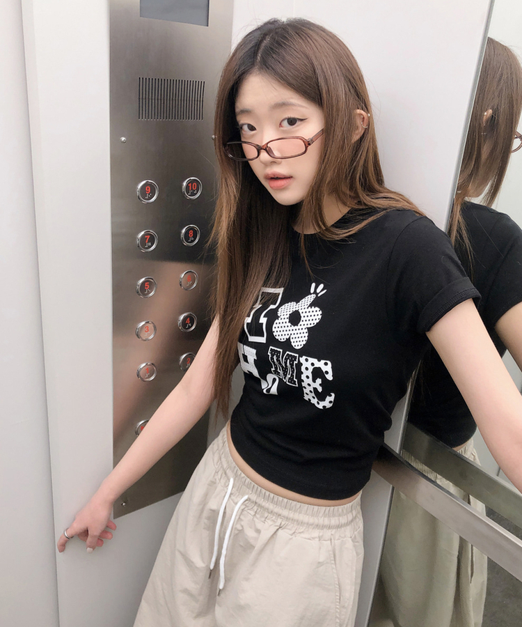 ドットレタリングプリント半袖Tシャツ BLACK