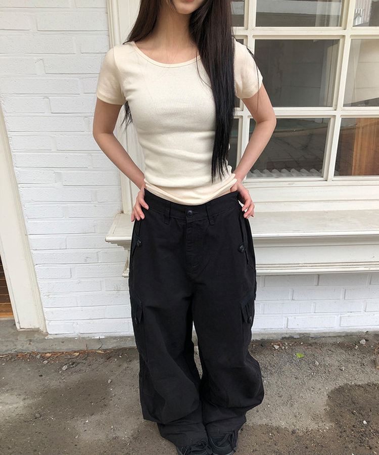 Uネックスリムラウンド半袖Tシャツ(11color) IVORY