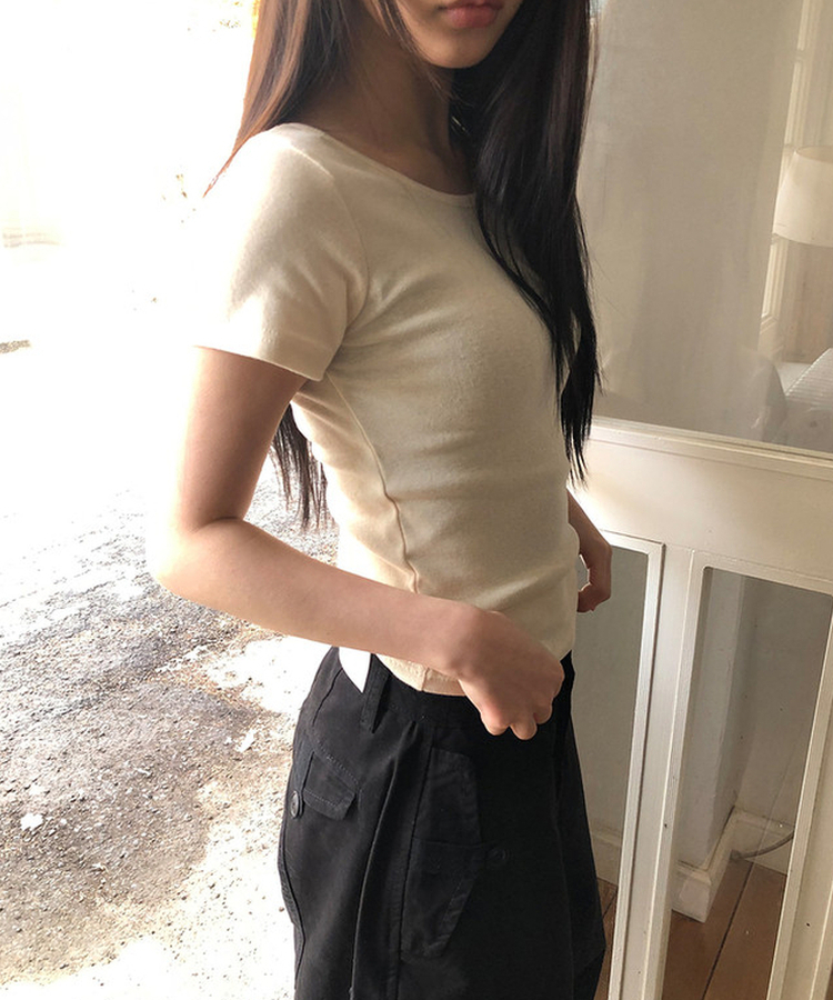 Uネックスリムラウンド半袖Tシャツ(11color) IVORY