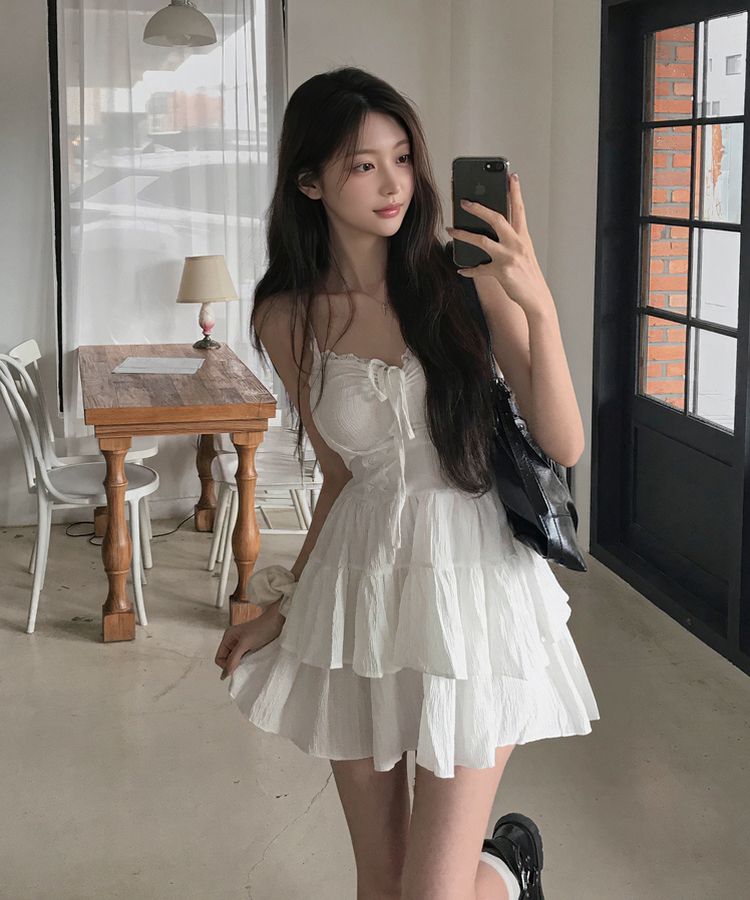 リボンフレアキャミソールミニワンピース WHITE