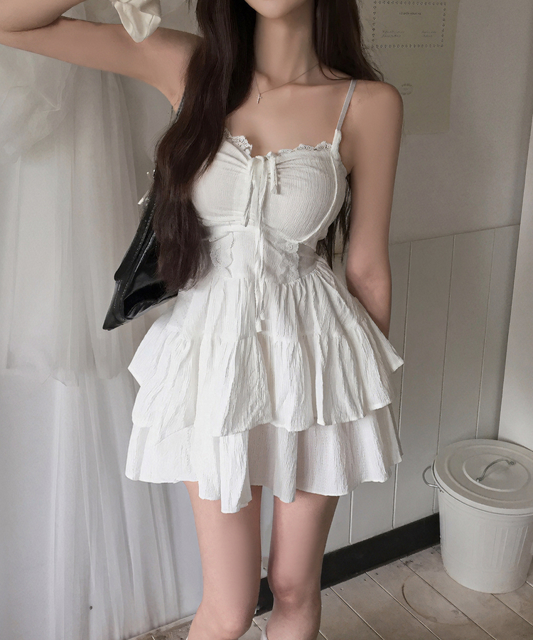 リボンフレアキャミソールミニワンピース WHITE