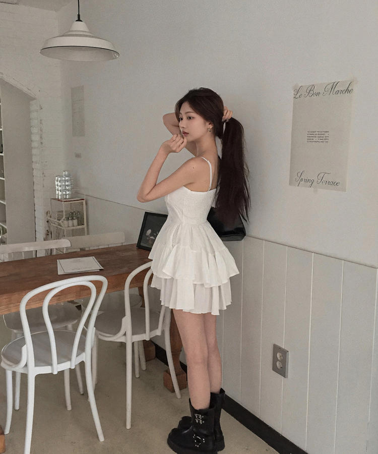 リボンフレアキャミソールミニワンピース WHITE