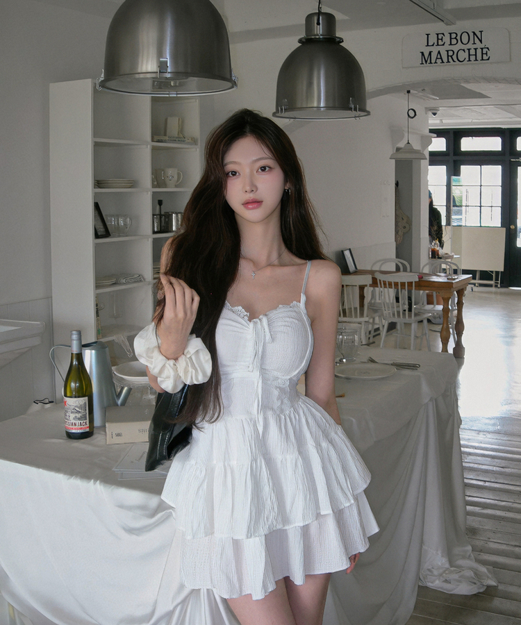 リボンフレアキャミソールミニワンピース WHITE