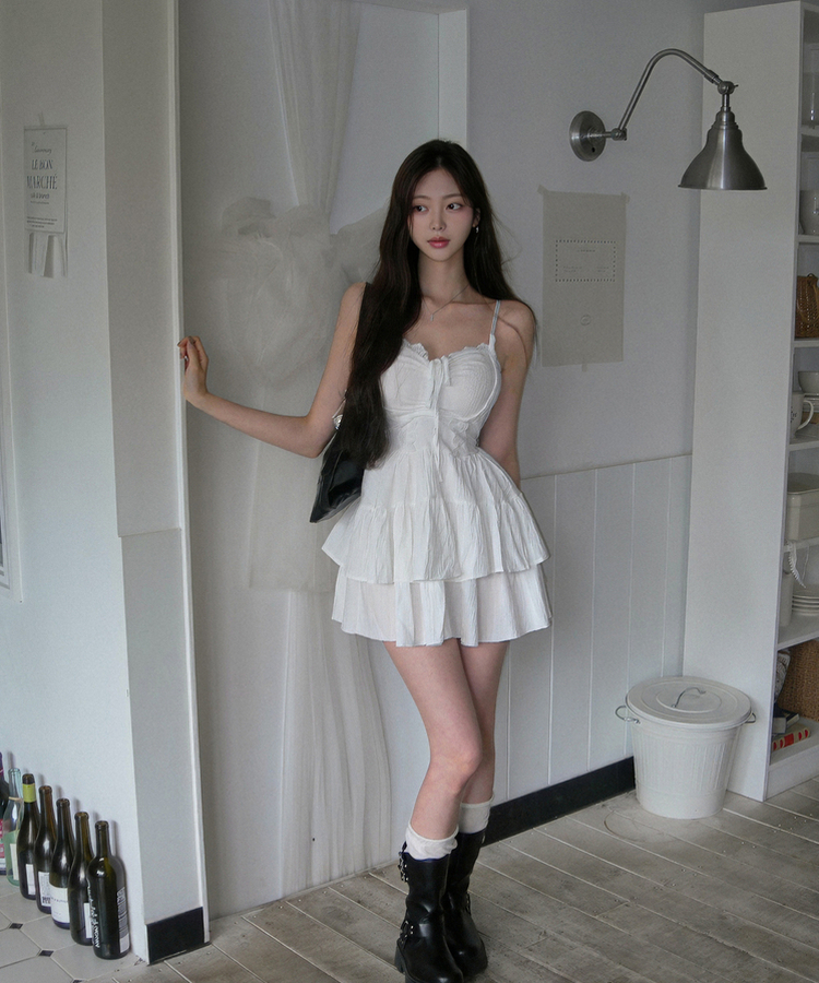 リボンフレアキャミソールミニワンピース WHITE