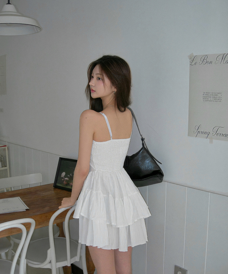 リボンフレアキャミソールミニワンピース WHITE