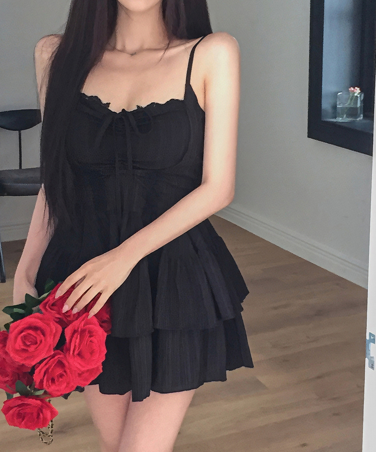 リボンフレアキャミソールミニワンピース BLACK