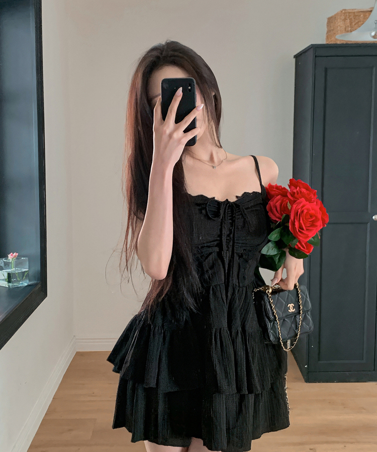 リボンフレアキャミソールミニワンピース BLACK