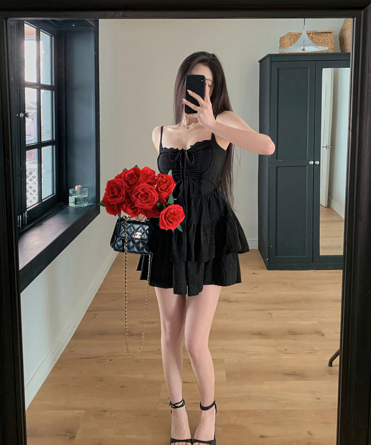 リボンフレアキャミソールミニワンピース BLACK