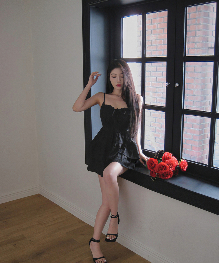 リボンフレアキャミソールミニワンピース BLACK