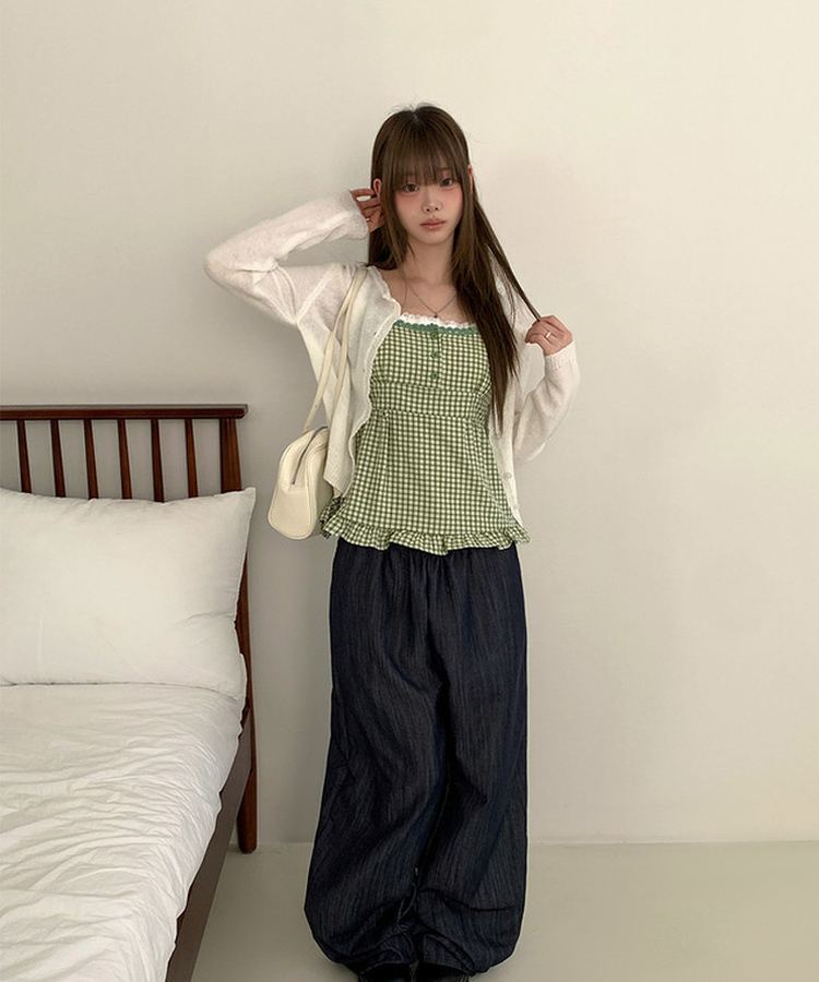 フリルチェックキャミソールブラウス GREEN