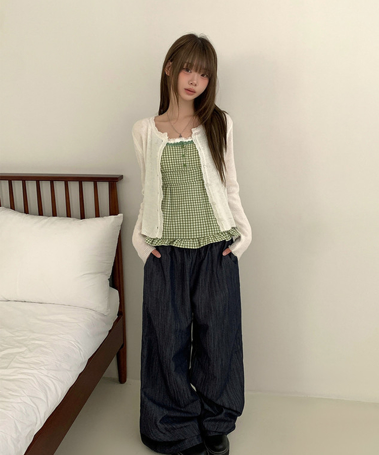 フリルチェックキャミソールブラウス GREEN