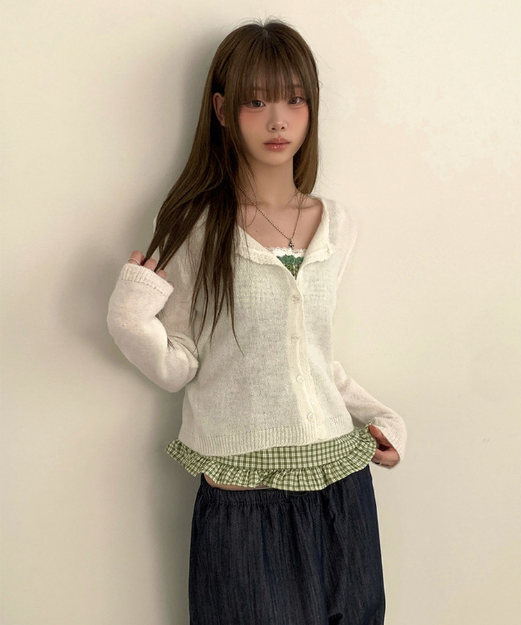 フリルチェックキャミソールブラウス GREEN