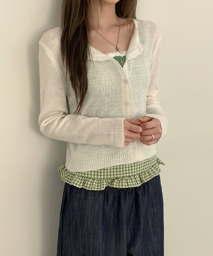 フリルチェックキャミソールブラウス GREEN