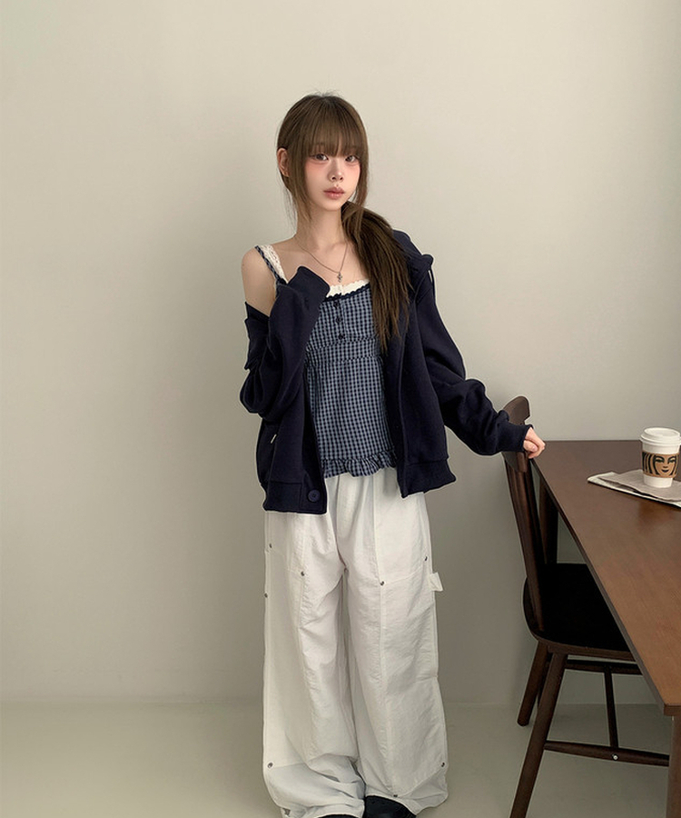 フリルチェックキャミソールブラウス NAVY