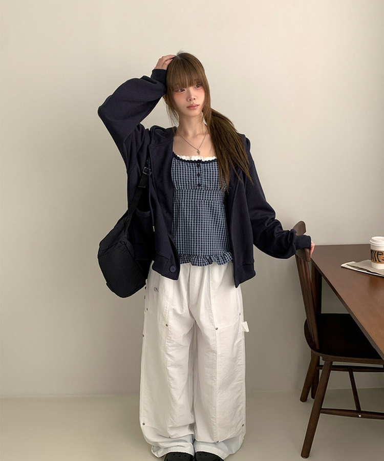 フリルチェックキャミソールブラウス NAVY