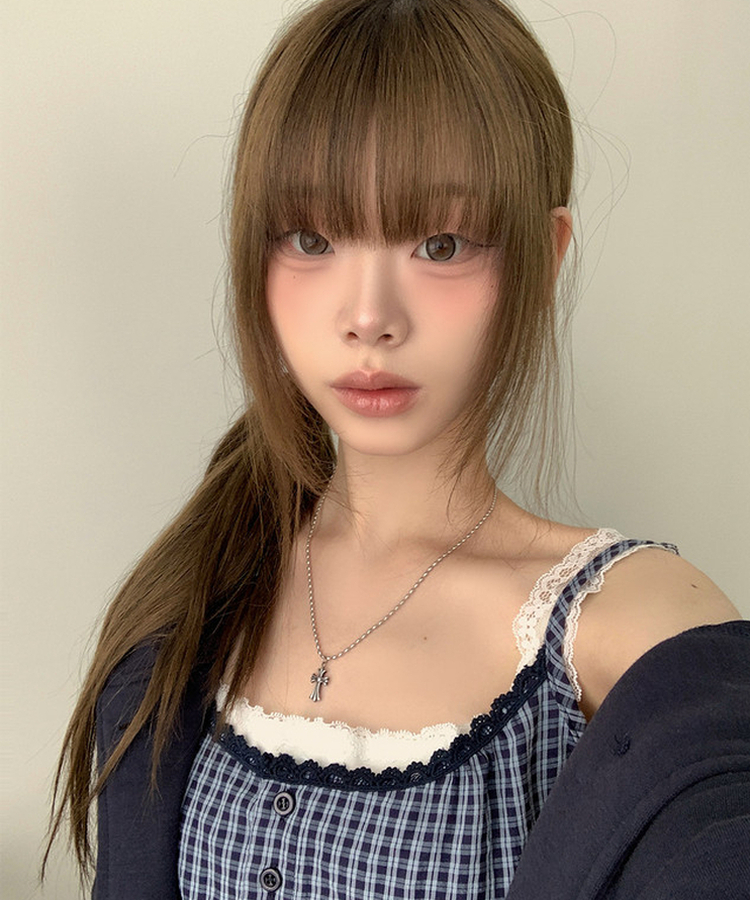 フリルチェックキャミソールブラウス NAVY