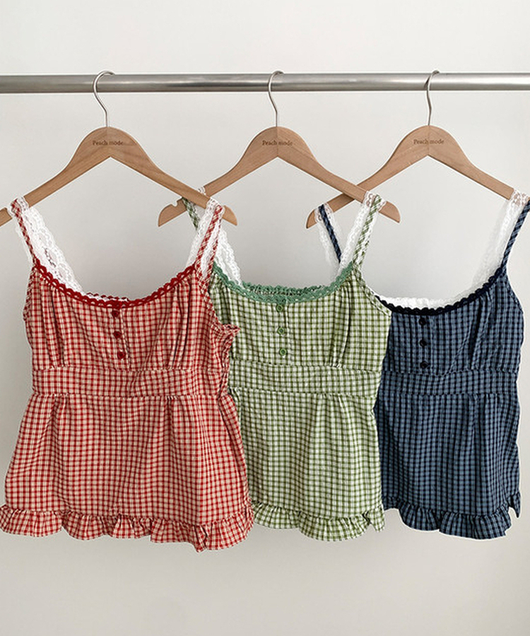 フリルチェックキャミソールブラウス