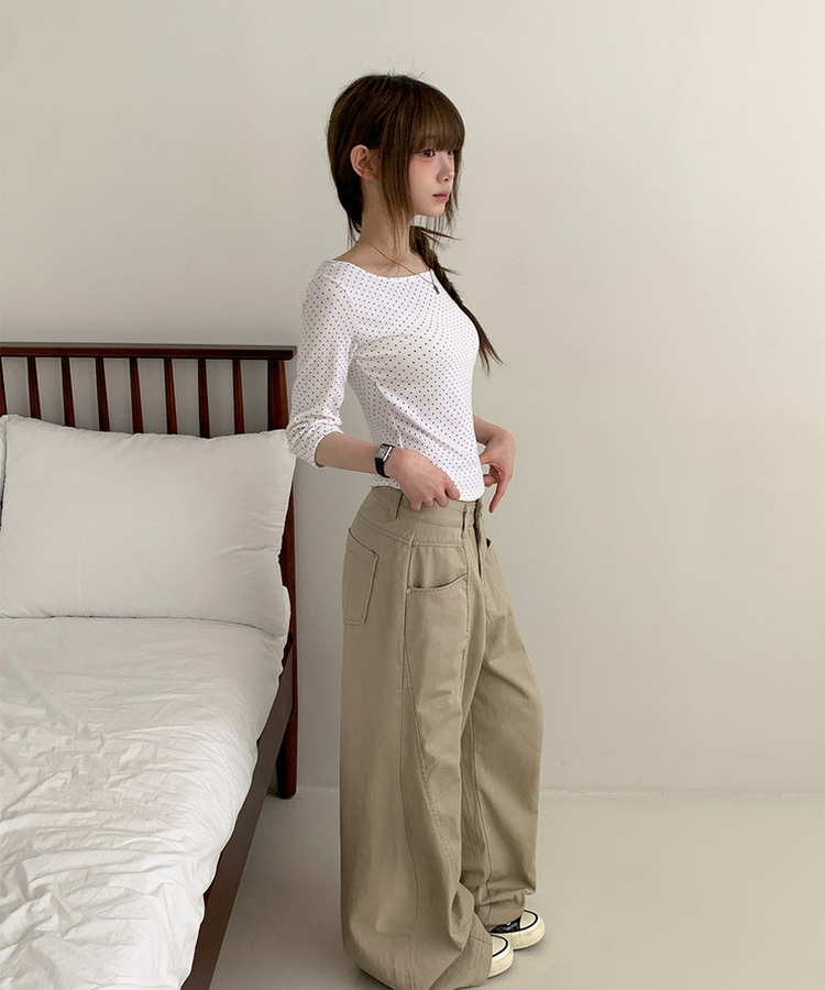 スリム7分丈ドット長袖Tシャツ IVORY