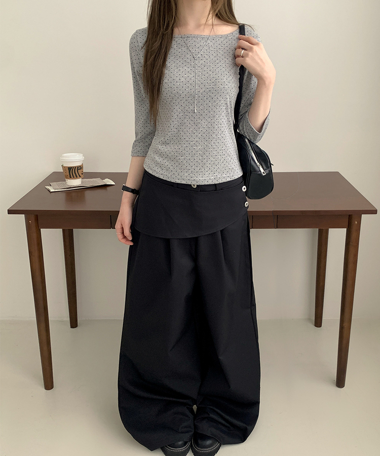 スリム7分丈ドット長袖Tシャツ GREY