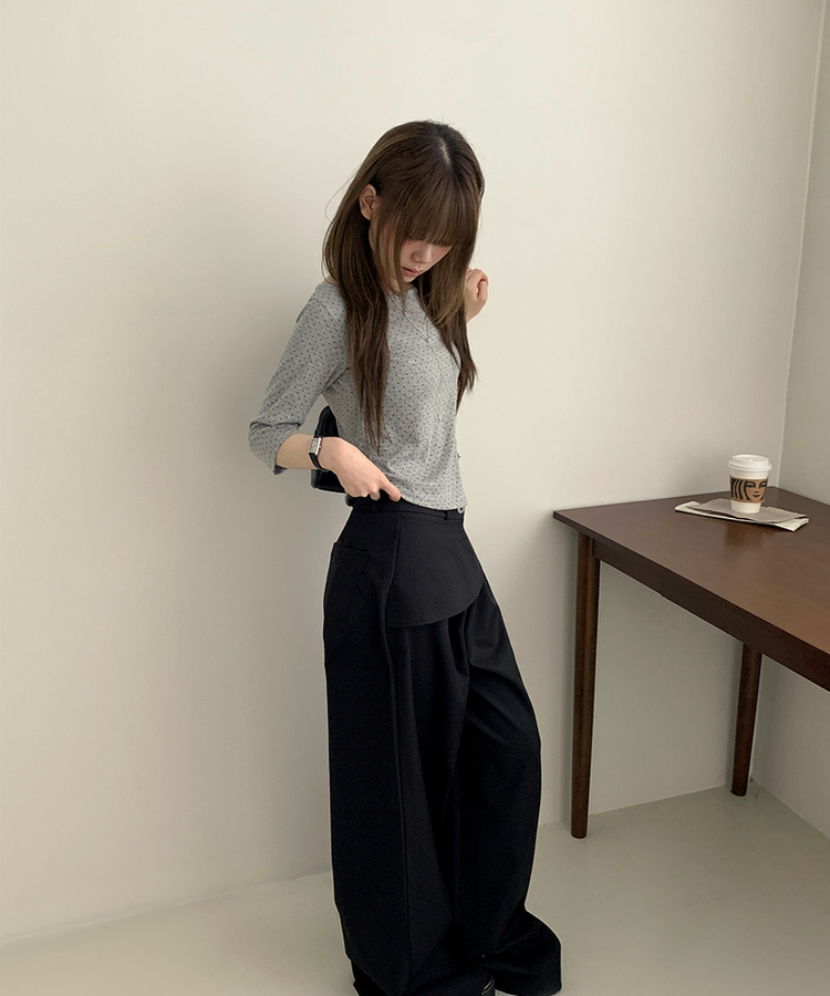 スリム7分丈ドット長袖Tシャツ GREY