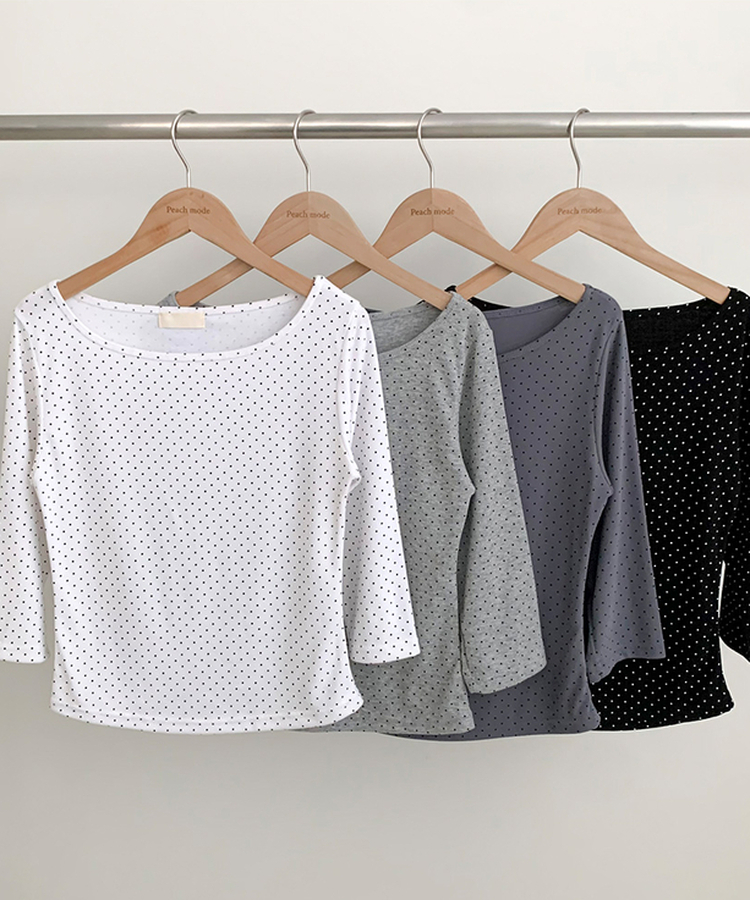 スリム7分丈ドット長袖Tシャツ