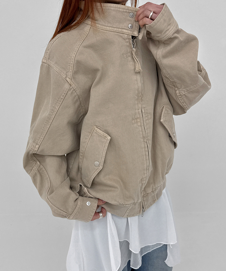 ハイネックコットンジャケット BEIGE