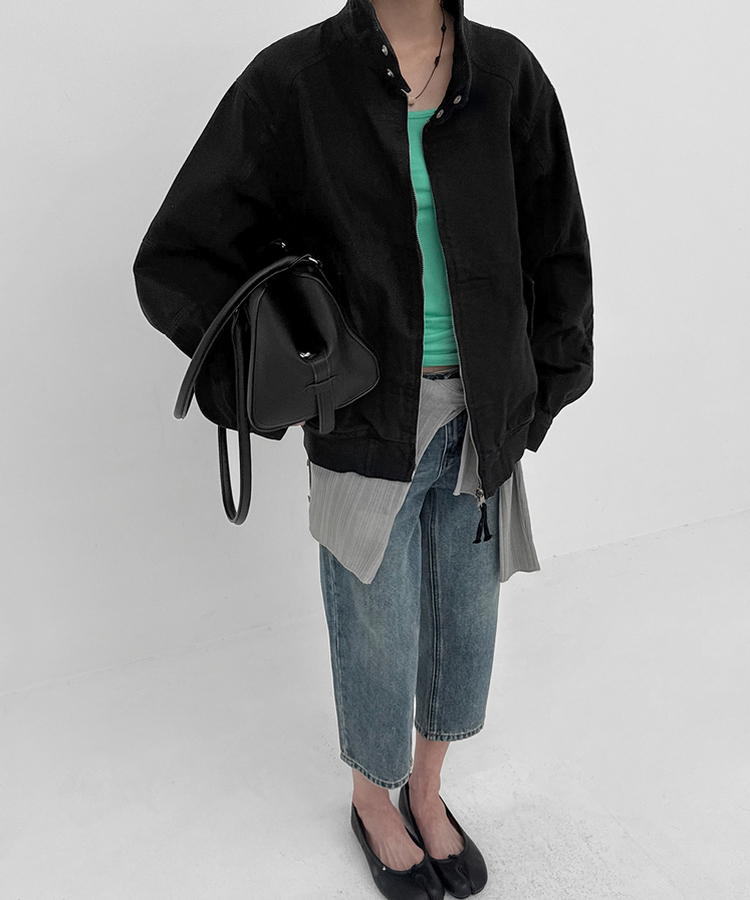 ハイネックコットンジャケット BLACK