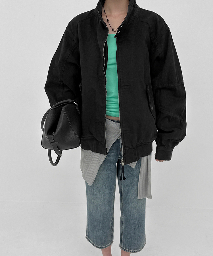 ハイネックコットンジャケット BLACK