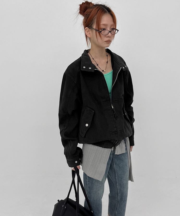 ハイネックコットンジャケット BLACK