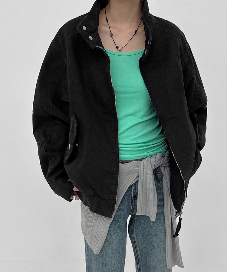 ハイネックコットンジャケット BLACK