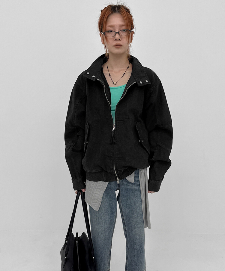 ハイネックコットンジャケット BLACK