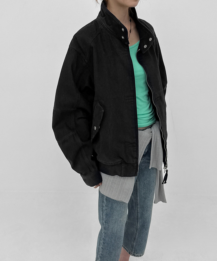 ハイネックコットンジャケット BLACK