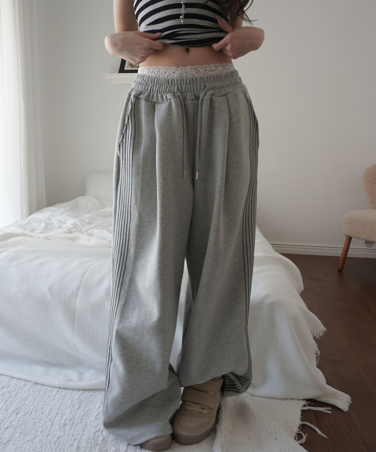 ピンテックトラックラインワイドパンツ MELANGE GRAY