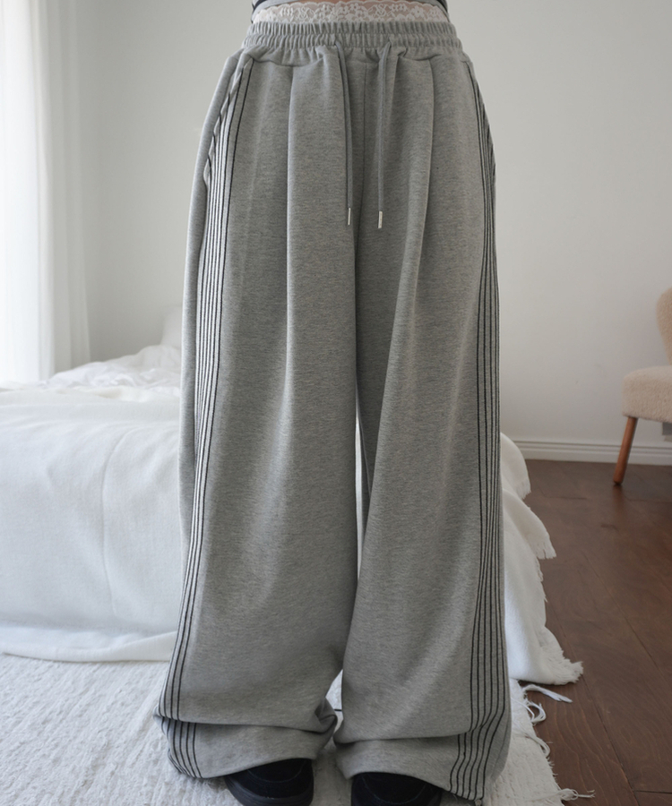 ピンテックトラックラインワイドパンツ MELANGE GRAY