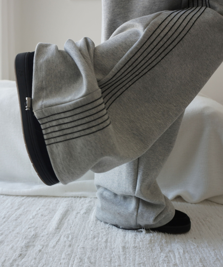 ピンテックトラックラインワイドパンツ MELANGE GRAY