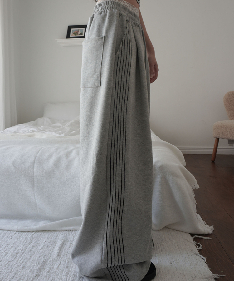 ピンテックトラックラインワイドパンツ MELANGE GRAY
