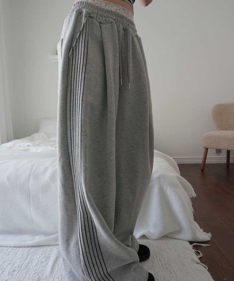ピンテックトラックラインワイドパンツ MELANGE GRAY