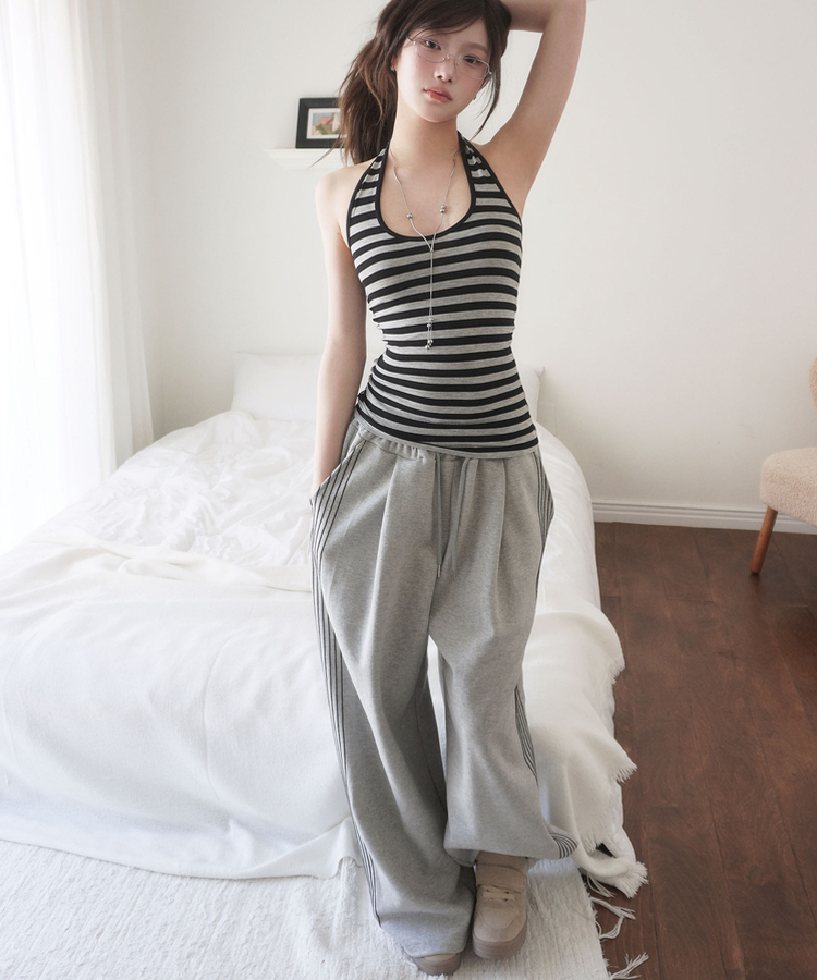 ピンテックトラックラインワイドパンツ MELANGE GRAY