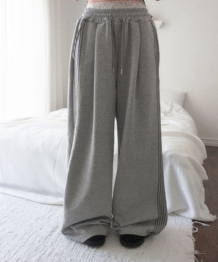 ピンテックトラックラインワイドパンツ MELANGE GRAY