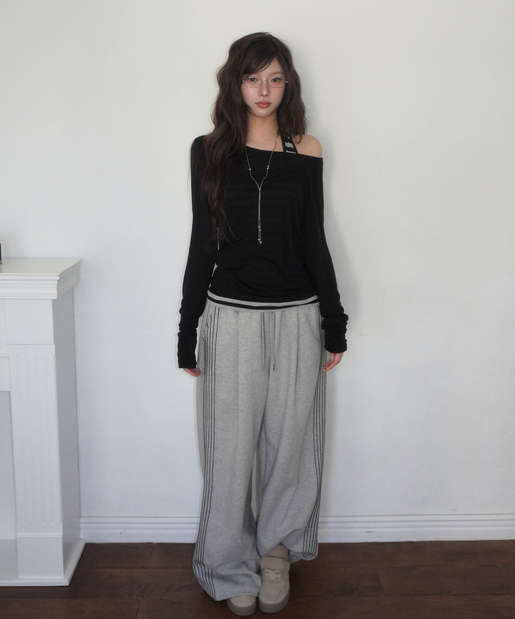 ピンテックトラックラインワイドパンツ MELANGE GRAY