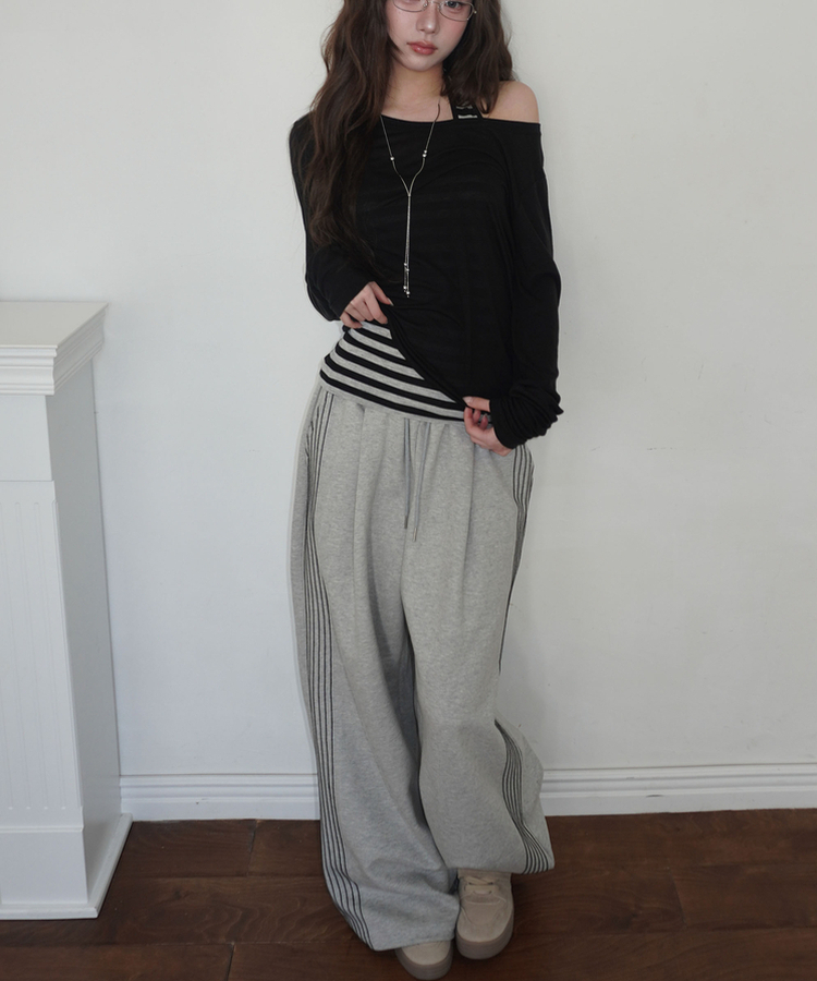 ピンテックトラックラインワイドパンツ MELANGE GRAY