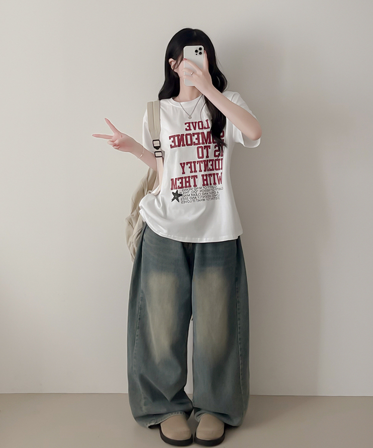 英字レタリング半袖Tシャツ IVORY