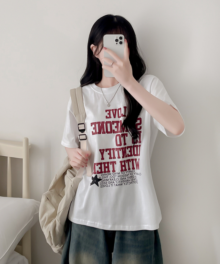 英字レタリング半袖Tシャツ IVORY