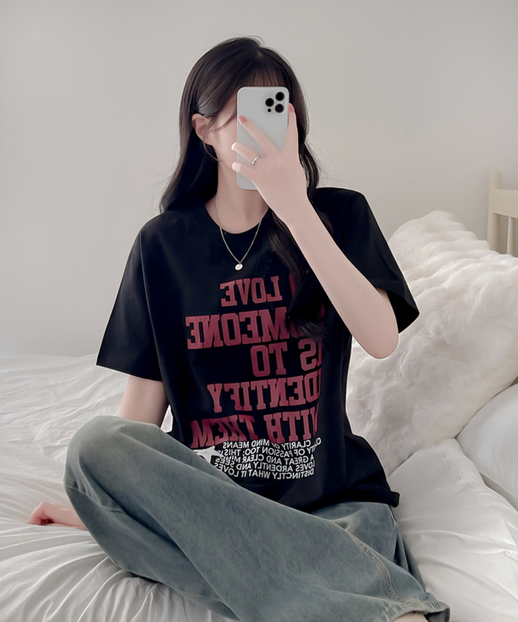 英字レタリング半袖Tシャツ BLACK